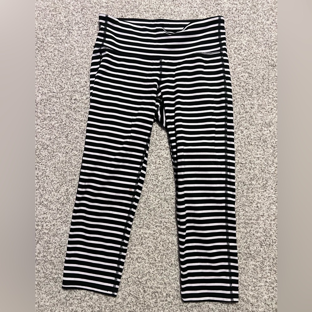 Athleta Black and White Striped Leggings